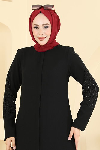 moda selvim Abaya 2133OZT1013 Black - Thumbnail