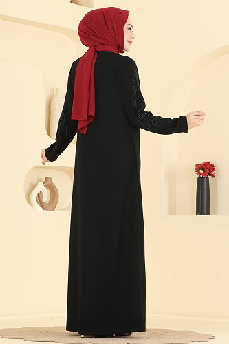 moda selvim Abaya 2133OZT1013 Black - Thumbnail