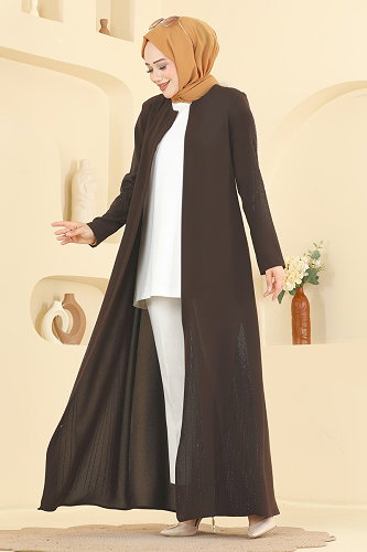 moda selvim Abaya 2133OZT1013 Brown - Thumbnail