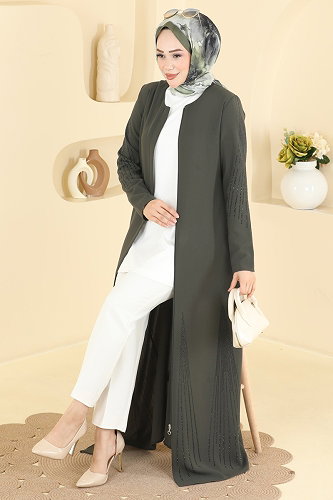 moda selvim Abaya 2133OZT1013 Khaki - Thumbnail