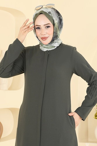 moda selvim Abaya 2133OZT1013 Khaki - Thumbnail
