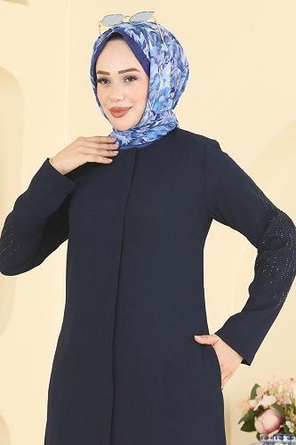 moda selvim Abaya 2133OZT1013 Navy Blue - Thumbnail