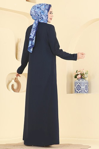moda selvim Abaya 2133OZT1013 Navy Blue - Thumbnail