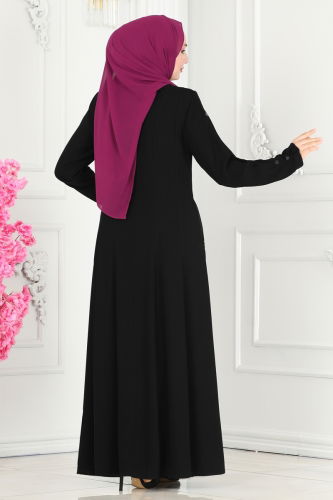 moda selvim Abaya 2138EDM718 Black - Thumbnail