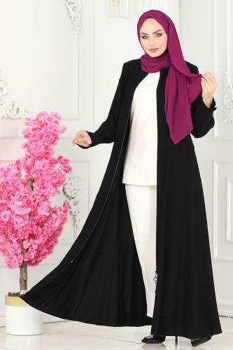 moda selvim Abaya 2138EDM718 Black - Thumbnail