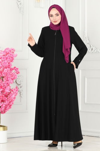 moda selvim Abaya 2138EDM718 Black - Thumbnail