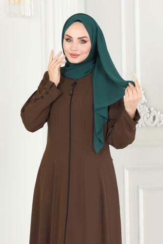 moda selvim Abaya 2138EDM718 Brown - Thumbnail