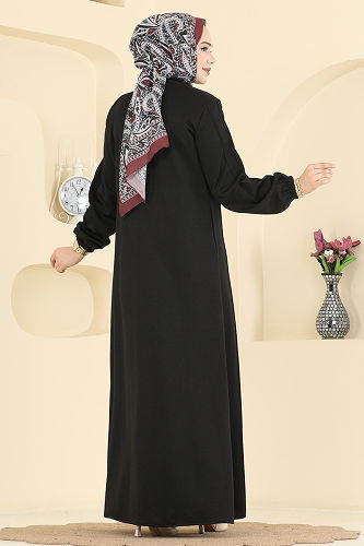 moda selvim Abaya 2154OZT1013 Black - Thumbnail