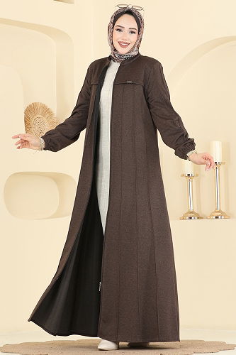 moda selvim Abaya 2154OZT1013 Brown - Thumbnail