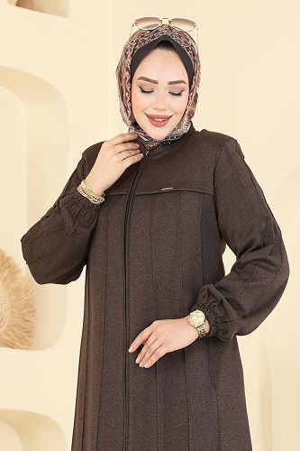 moda selvim عباءة بني 2154OZT1013 - Thumbnail