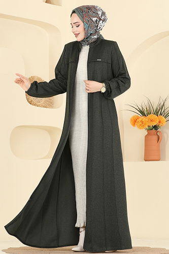 moda selvim Abaya 2154OZT1013 Khaki - Thumbnail