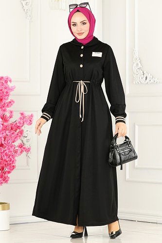 moda selvim Abaya 216YNS793 Black - Thumbnail
