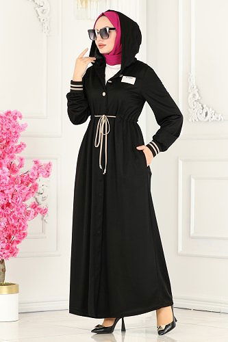moda selvim Abaya 216YNS793 Black - Thumbnail
