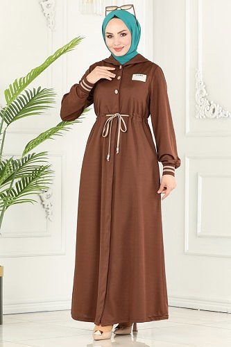 moda selvim Abaya 216YNS793 Brown - Thumbnail