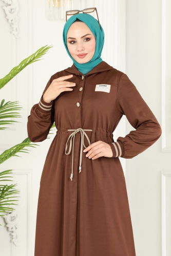 moda selvim Abaya 216YNS793 Brown - Thumbnail