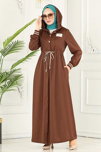 moda selvim Abaya 216YNS793 Brown - Thumbnail