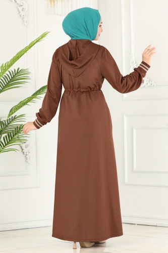 moda selvim Abaya 216YNS793 Brown - Thumbnail