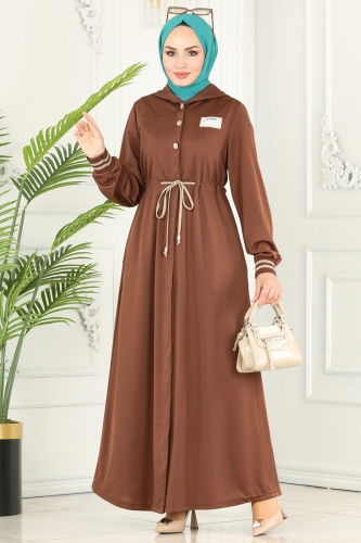 moda selvim Abaya 216YNS793 Brown - Thumbnail