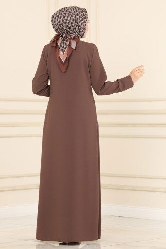 moda selvim Abaya 2170EDM718 Black&Brown - Thumbnail