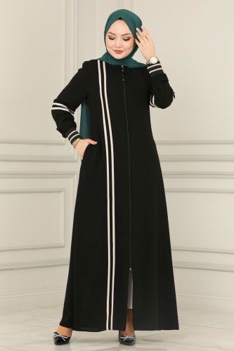 moda selvim Abaya 2173EDM718 Black&Stone - Thumbnail