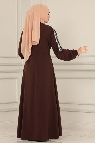 moda selvim Abaya 2195SL432 Brown - Thumbnail