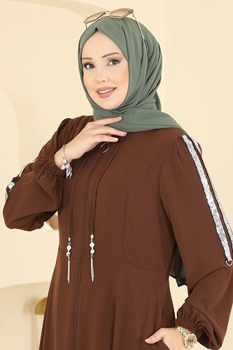 moda selvim Abaya 2195SL432 Brown - Thumbnail
