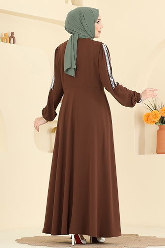moda selvim Abaya 2195SL432 Brown - Thumbnail