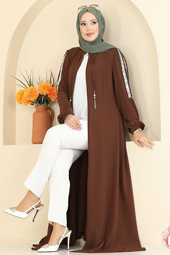 moda selvim عباءة بني 2195SL432 - Thumbnail