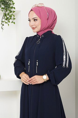 moda selvim Abaya 2195SL432 Navy Blue - Thumbnail