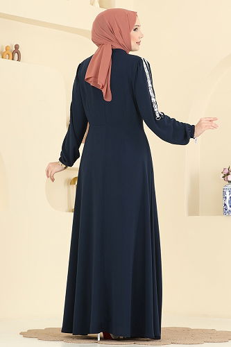 moda selvim Abaya 2195SL432 Navy Blue - Thumbnail