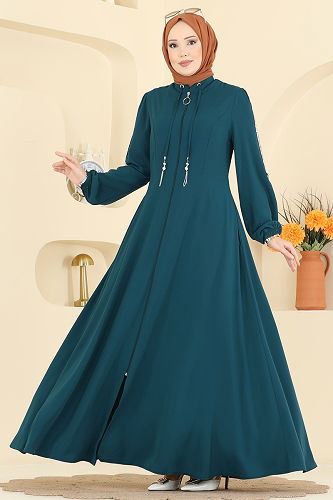 moda selvim عباءة بترولي 2195SL432 - Thumbnail