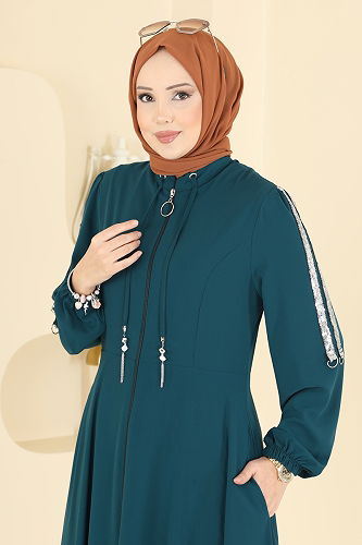 moda selvim عباءة بترولي 2195SL432 - Thumbnail