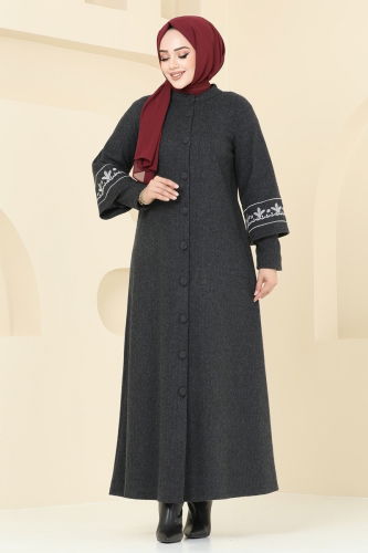 moda selvim Abaya 22027UKB139 Black - Thumbnail