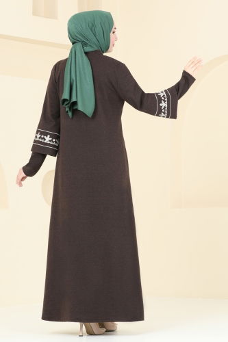 moda selvim Abaya 22027UKB139 Brown - Thumbnail