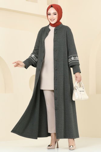 moda selvim Abaya 22027UKB139 Khaki - Thumbnail