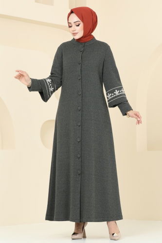 moda selvim Abaya 22027UKB139 Khaki - Thumbnail