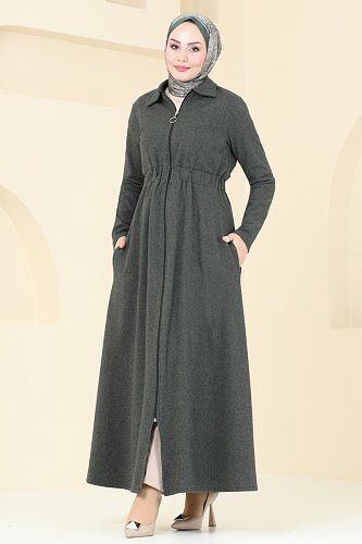 moda selvim Abaya 22029UKB139 Khaki - Thumbnail