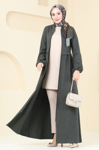 moda selvim Abaya 22031UKB139 Khaki - Thumbnail