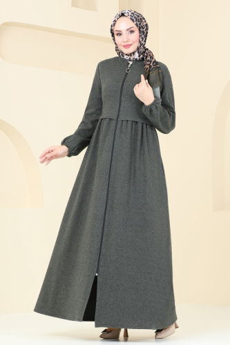 moda selvim Abaya 22031UKB139 Khaki - Thumbnail