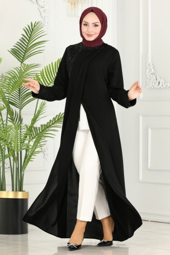 moda selvim Abaya 2211EDM718 Black - Thumbnail