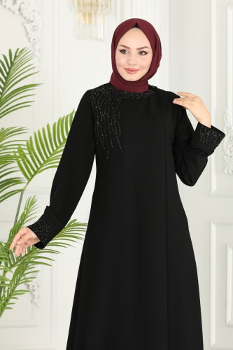 moda selvim Abaya 2211EDM718 Black - Thumbnail