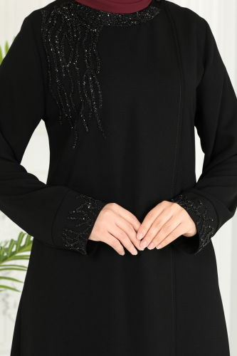 moda selvim Abaya 2211EDM718 Black - Thumbnail