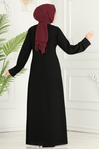 moda selvim Abaya 2211EDM718 Black - Thumbnail