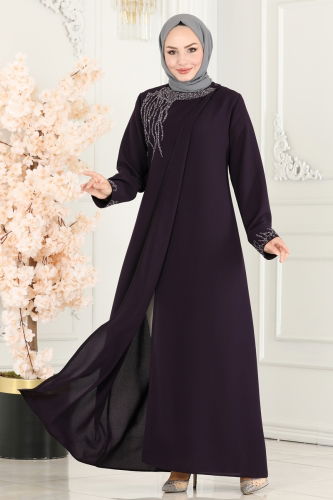 moda selvim Abaya 2211EDM718 Damson - Thumbnail