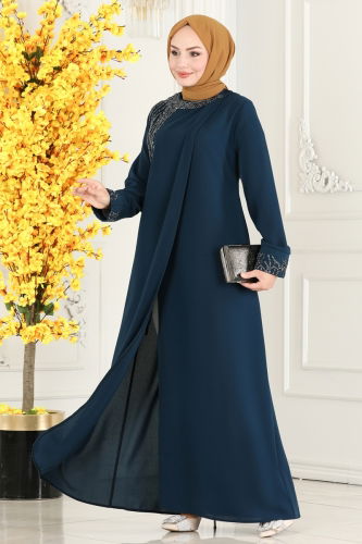 moda selvim Abaya 2211EDM718 Indigo - Thumbnail