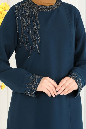 moda selvim Abaya 2211EDM718 Indigo - Thumbnail