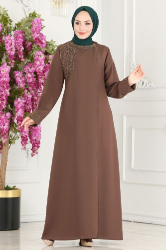 moda selvim Abaya 2211EDM718 Light Brown - Thumbnail