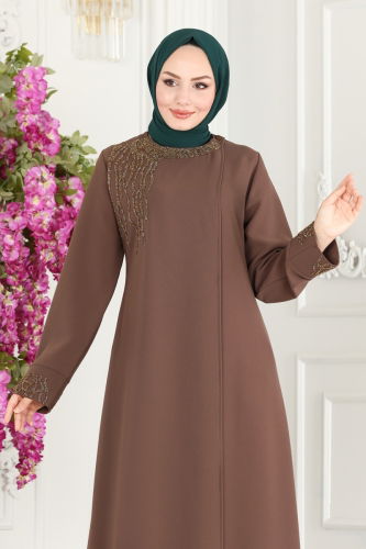 moda selvim Abaya 2211EDM718 Light Brown - Thumbnail