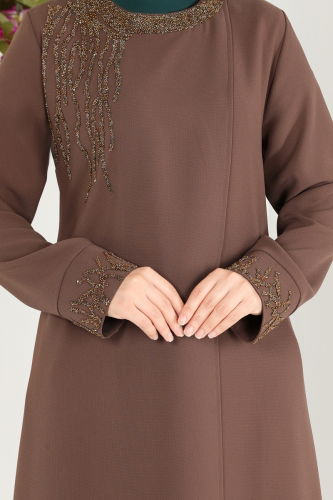 moda selvim Abaya 2211EDM718 Light Brown - Thumbnail