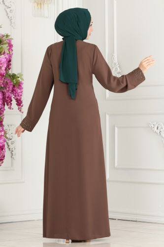 moda selvim Abaya 2211EDM718 Light Brown - Thumbnail